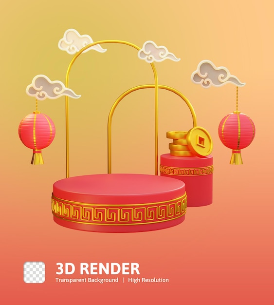 3d illustration chinese new year with chinese podium can be used for web infographic print