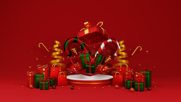 3 d イラスト クリスマスと新年背景 3 d 表彰台グリーティング カード バナー ポスター