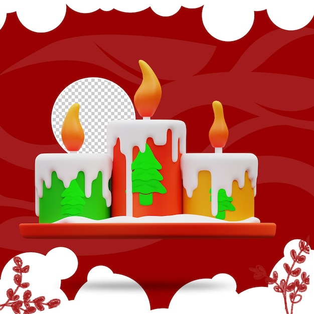 PSD 3d illustration of christmas candles 4