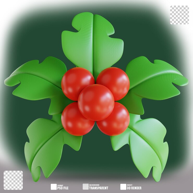 PSD 3d illustration christmas holly 2