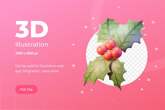 3d illustration, christmas object, flower poinsettia, for web, app, infographic, advertising, etc