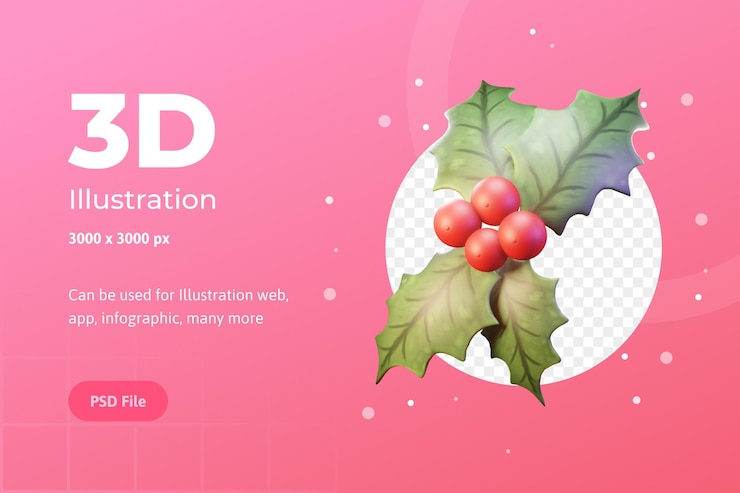 PSD 3d illustration, christmas object, flower poinsettia, for web, app, infographic, advertising, etc