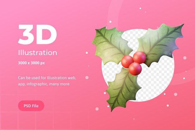 PSD 3d illustration, christmas object, flower poinsettia, for web, app, infographic, advertising, etc