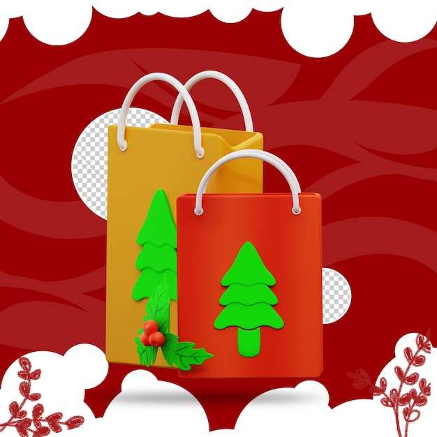 PSD 3d illustration of christmas paper bag 2