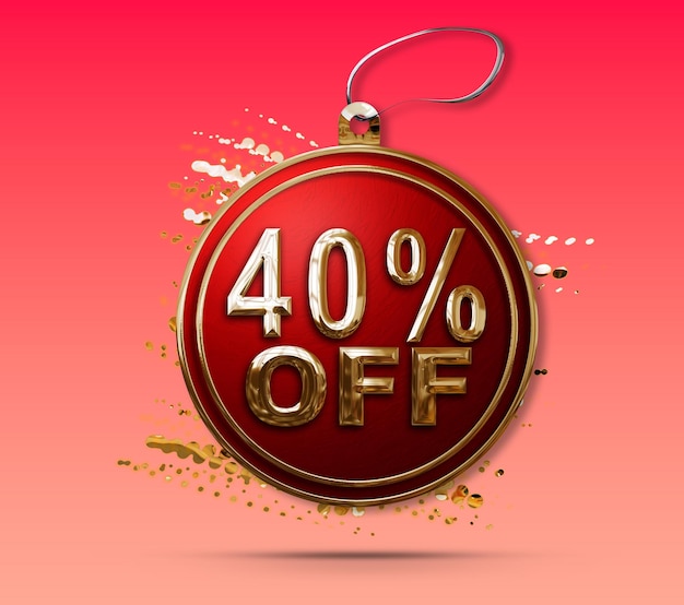 3d illustration christmas promotion 40 percent discount tag luxurious