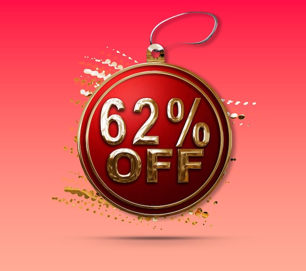 PSD 3d illustration christmas promotion 62 percent discount tag luxurious