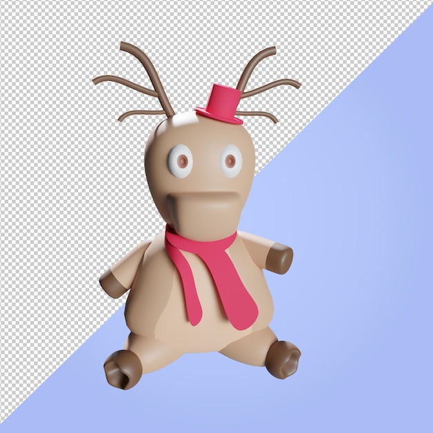 PSD 3d illustration of christmas reindeer with red scarf and red hat