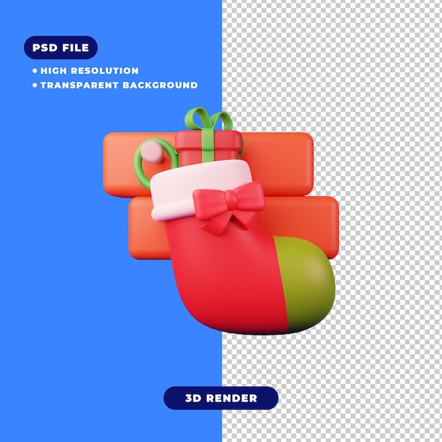 PSD 3d illustration of christmas socks with christmas gifts