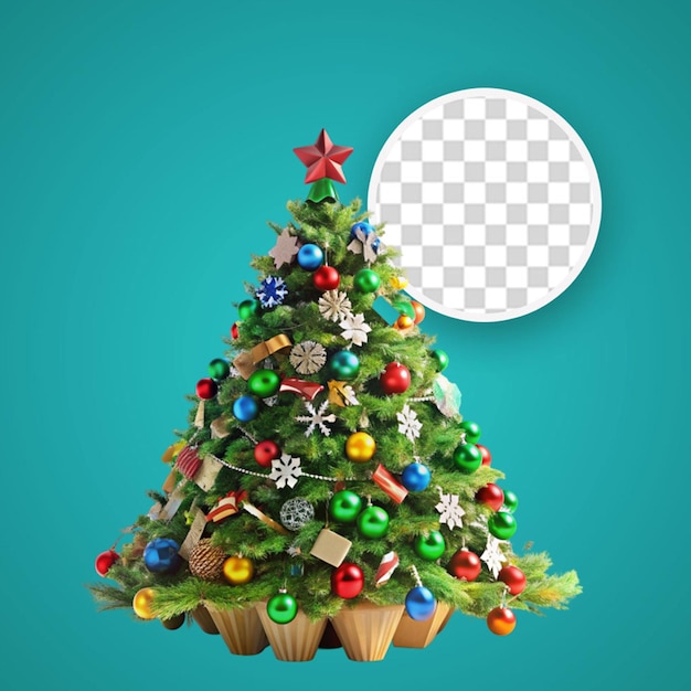 PSD 3d illustration of christmas tree with red balls ove