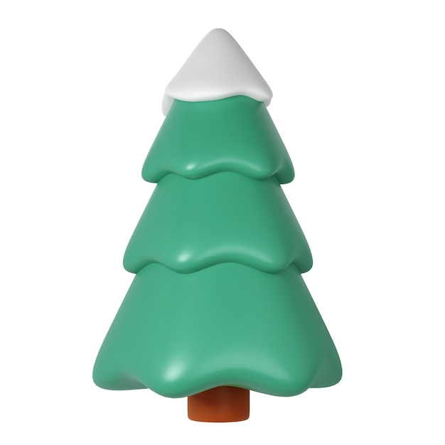 3d illustration of Christmas tree with snow Holiday element isolated Render Abstract Evergreen Tree