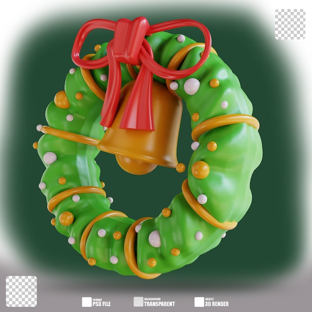 3d illustration christmas wreath and bells 2