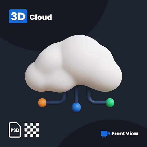 Illustrazione 3d dei dati di archiviazione cloud con vista frontale