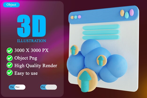 3d illustration cloud upload website 2