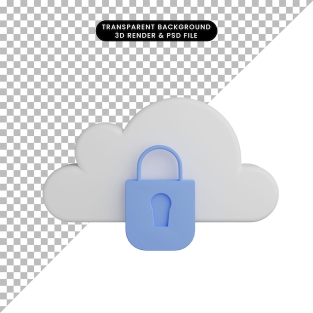 PSD 3d illustration of cloud with padlock