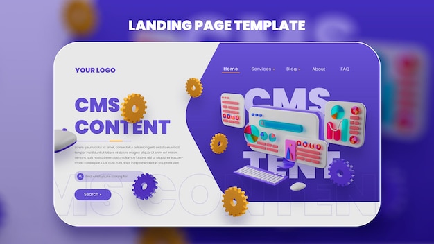 3d illustration cms web template Premium PSD