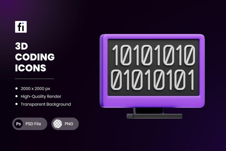 PSD 3d illustration coding binary code 1010