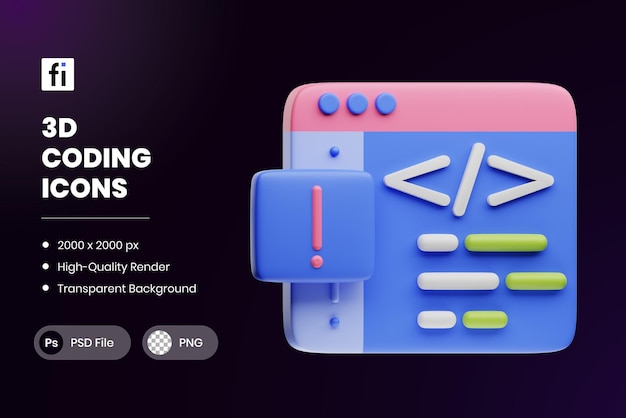 PSD 3d illustration coding code error