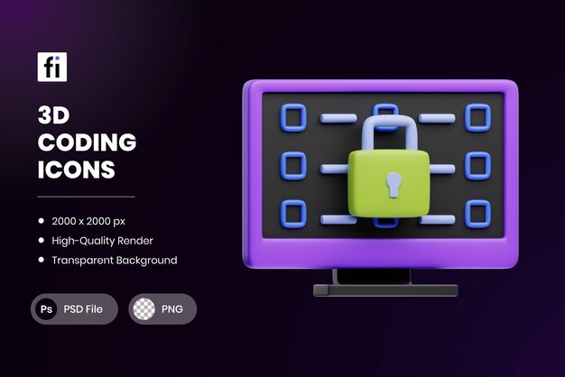 PSD 3d illustration coding code security