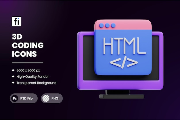 PSD Кодирование 3d-иллюстрации html