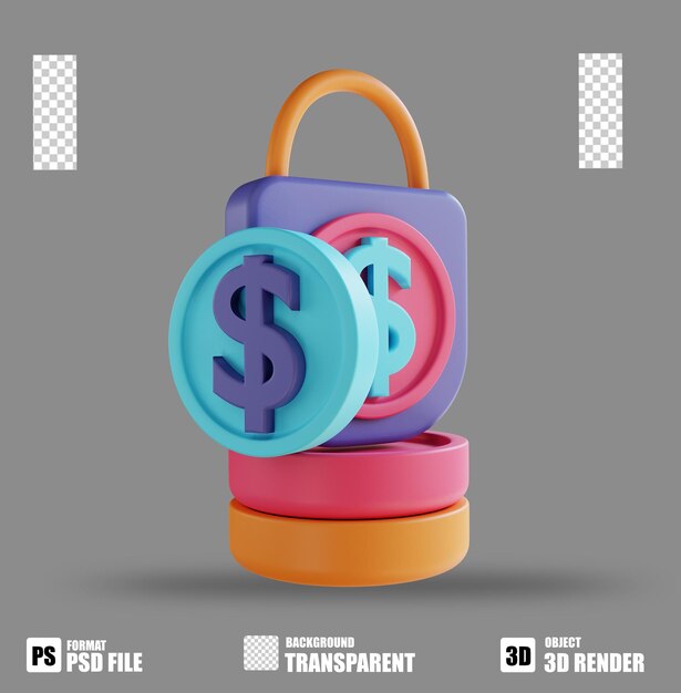 3d illustration coin lock confidentiality 2