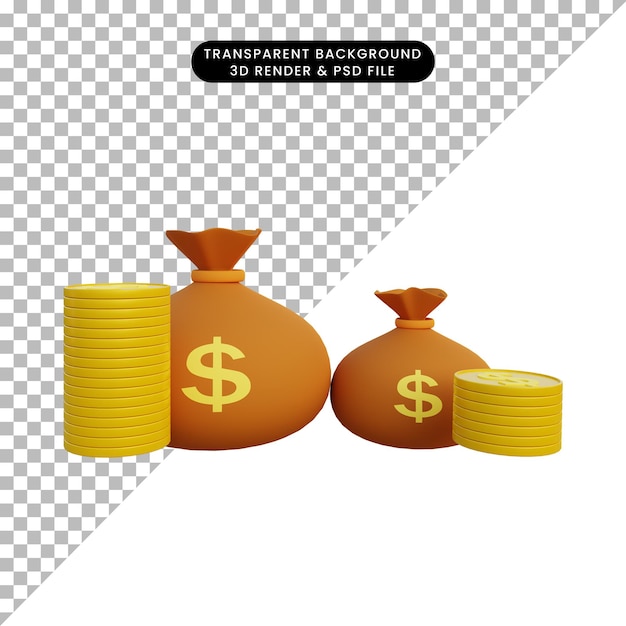 3Dイラストコインとお金の袋