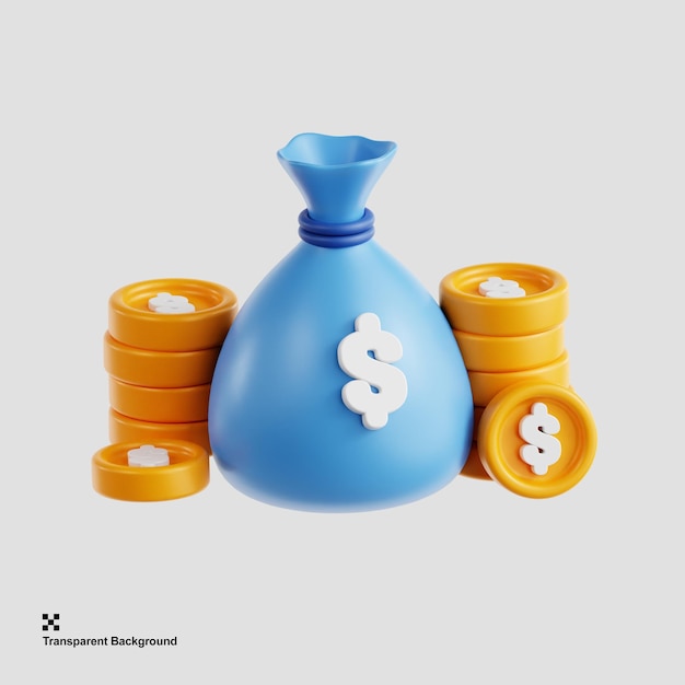 PSD 3d illustration of a coin sack savings