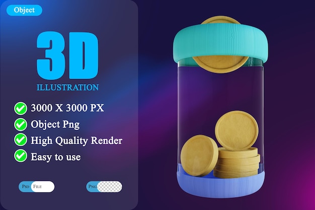 PSD 3d illustration coins in a jar