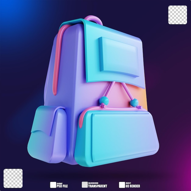 PSD 3d illustration colorful backpack 3