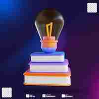 PSD 3d illustration colorful book and lamp 3