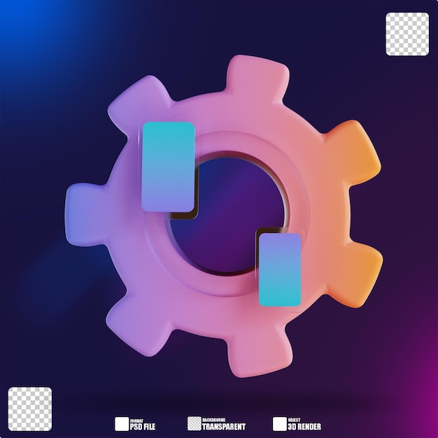 3D illustration colorful gear setting 4