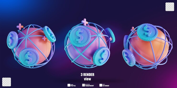 PSD 3d иллюстрация красочные глобальные деньги