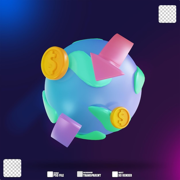 PSD 3d illustration colorful global money