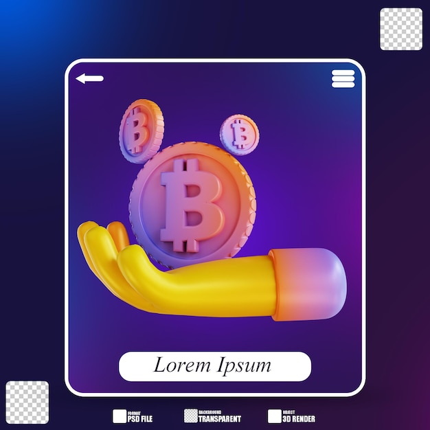 3D 그림 다채로운 손과 bitcoin 2