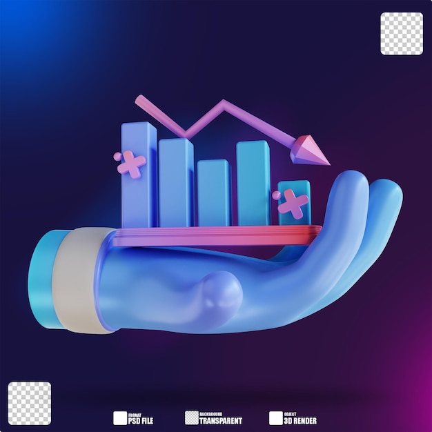 PSD 3d illustration colorful hand graph down 2