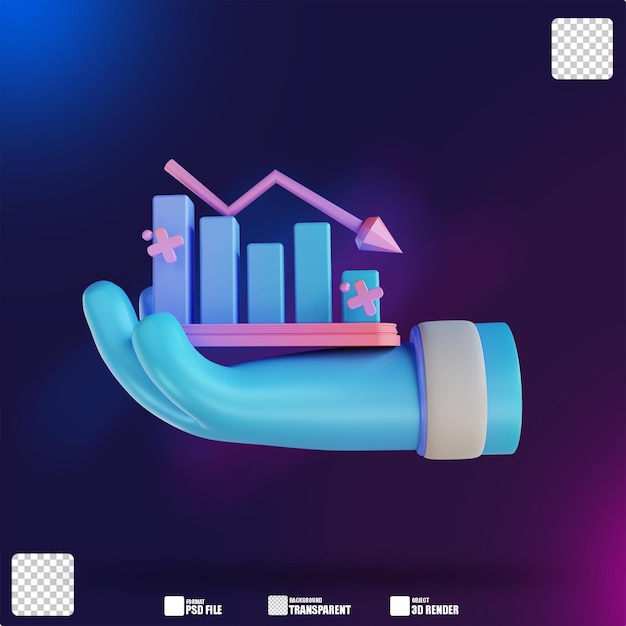 PSD 3d illustration colorful hand graph down