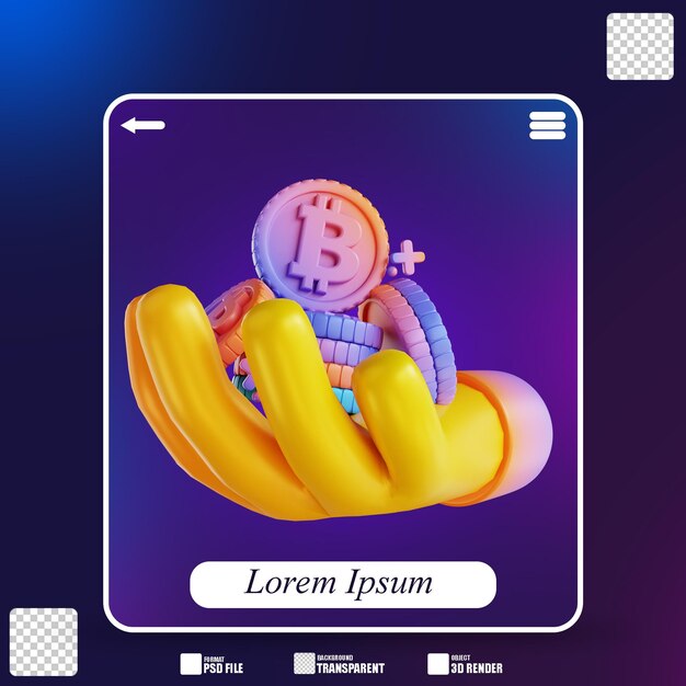 3d illustration colorful holding bitcoin 4