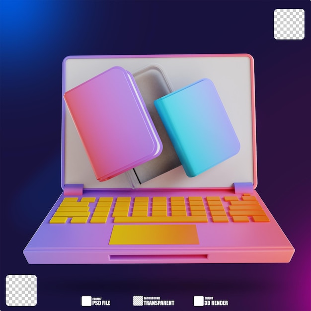 3d illustration colorful laptop and book