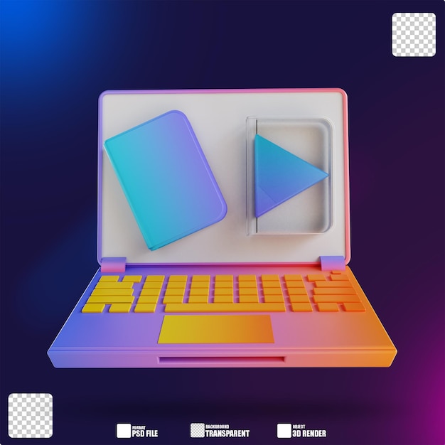 Illustrazione 3d laptop colorato e studio online