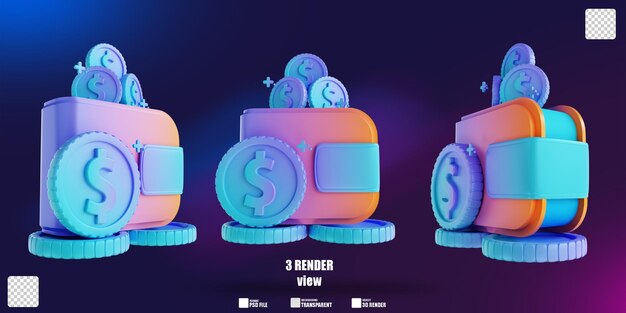 PSD 3d illustration colorful money wallet