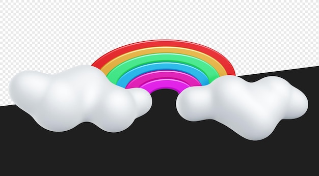 PSD illustrazione 3d di arcobaleno colorato con nuvole bianche isolate