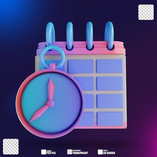 3d illustration colorful schedule clock and calendar 3