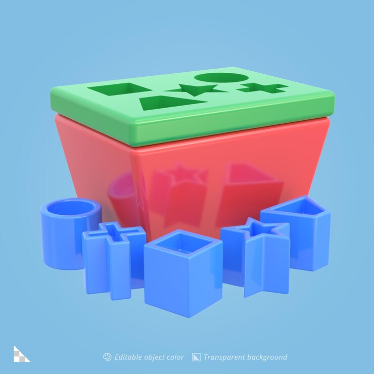 PSD 3d illustration of a colorful shape sorter toy