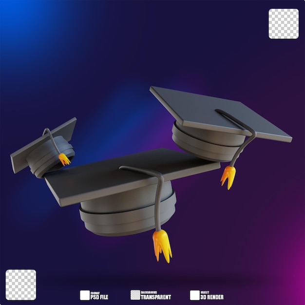 PSD 3d illustration colorful three graduation hats 2