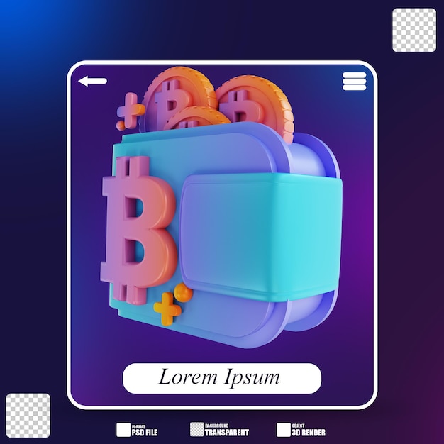 3d illustrazione portafoglio colorato bitcoin 3