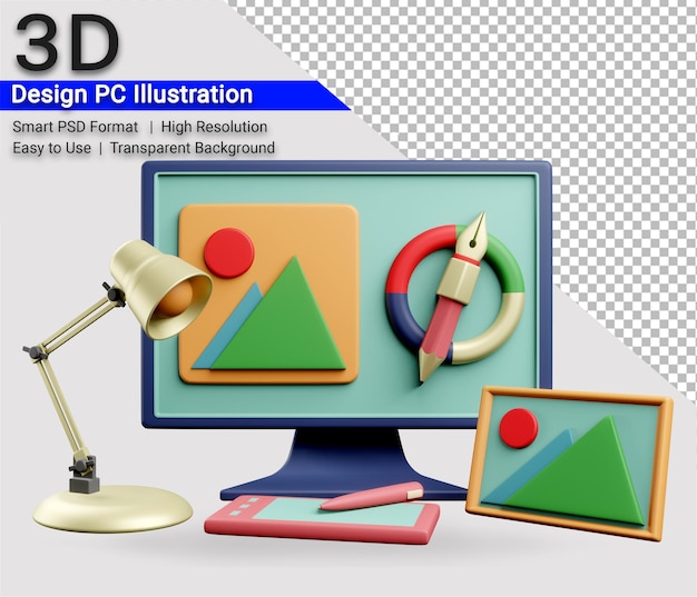 3d illustration computer for design graphic with transparent background