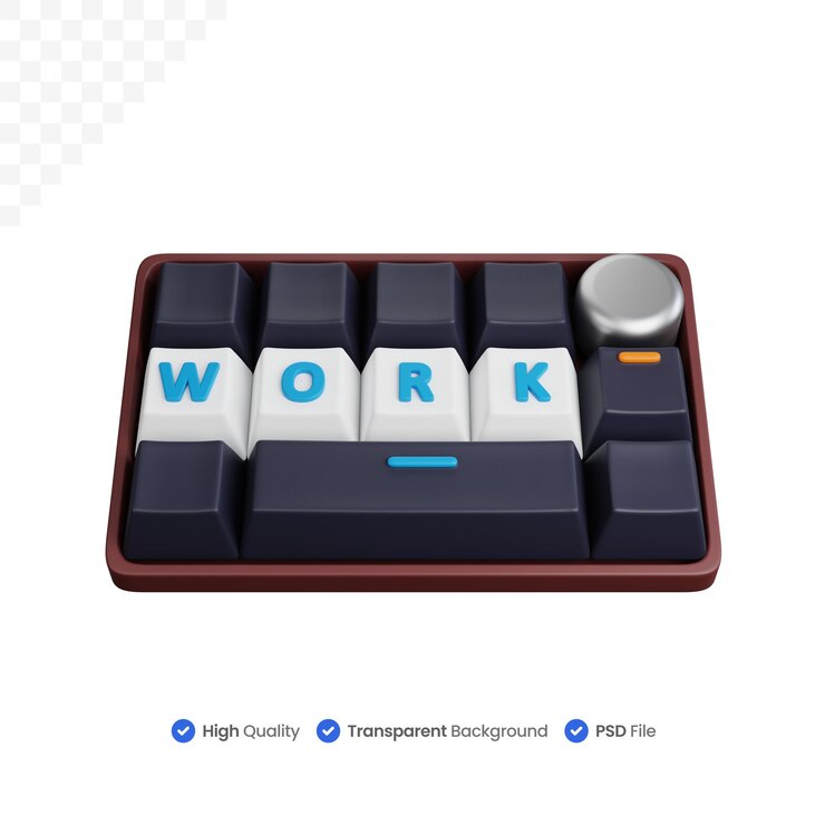 PSD 3d illustration computer keyboard with work key