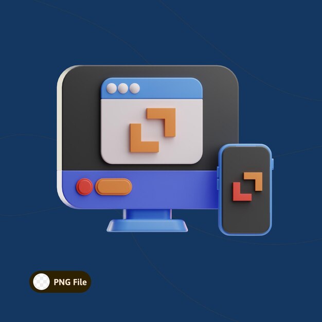 3D Illustration of Computer and Mobile Phone Displaying Interface