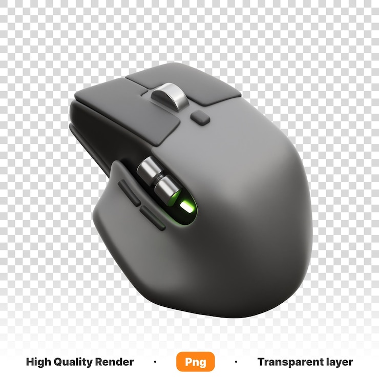 PSD 3d-иллюстрация компьютерной мыши с черным корпусом на прозрачном фоне