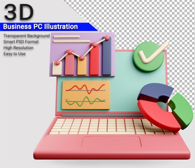 3d illustration computer notebook for business with transparent background