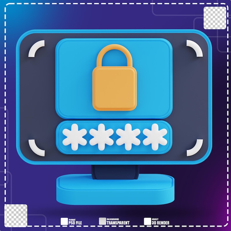 PSD 3d иллюстрация блокировки пароля компьютера 2